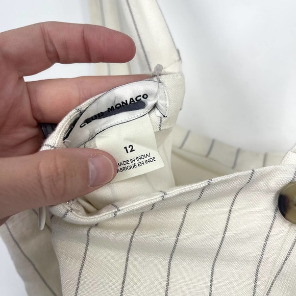 Club Monaco Striped Square Neck Mini Dress Sz 12 Off White Black Linen Blend NEW - Picture 10 of 13